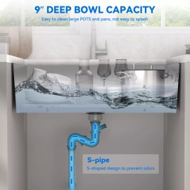 TAUS HOMIFLEX 23"-33" Kitchen Sink Stainless Steel Single/Double Bowl Washer Sinks - Black, 23*18*9in