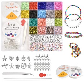 6986 Pieces DIY Craft Bracelet Letters Colourful Beads Kit Glass Beads for Bracelets Making Yourself with Cord for Children Girls Gift