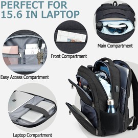 BIKROD Men's School Backpack Boys 15.6 Inch Laptop Bag Teenager with USB Charging Port, black, Rucksack