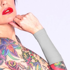 Tat2X Ink Armor Premium Forearm 9" Tattoo Cover Sleeves - No Slip Gripper - U.S. Made - Silver - Petite/Youth (single sleeve)