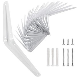 KEILEOHO 24 Pack 10 x 12 Inches Shelf Brackets, Heavy Duty Metal Wall Corner Angle Shelf Brackets with Screws, L Bracket Supports for Hanging Shelves, White