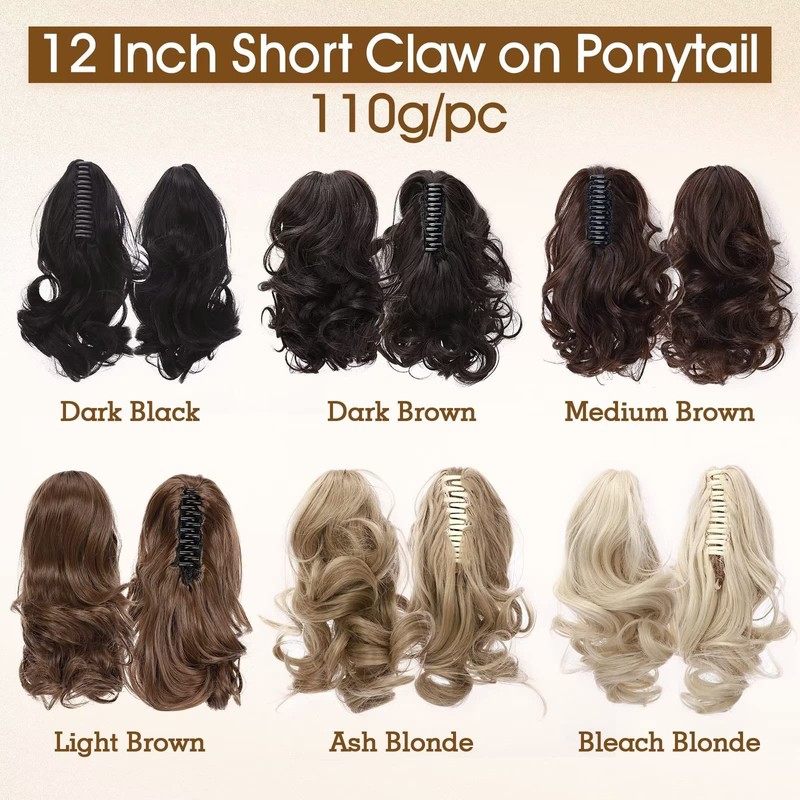 TESS Ponytail Clip Extensions, 45 cm Wavy Ponytail Hairpiece, #2A