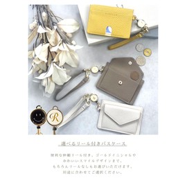 Giselle Pass Case, Commuter Holder, Selectable Reel, Coin Purse, Card Case, Card Holder, Thin, Lightweight, Genuine Cow Leather, Mini Wallet, Women's, Men's, Black [Gold Initial:K]