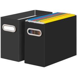 TOCHOVK File Organizer, 2Pcs Cardboard Folder Organizer, Foldable Hanging Folder Storage Manager, Portable File Box with Handle, for Office/Home/School, Black