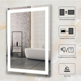 28x36 LED Bathroom Mirror No Touchscreen Switch LED Mirror for Bathroom Vanity Large Mirror Lighted Wall Mounting,Anti-Fog,Tempered Glass,Shatterproof,Frontlit Single Color,Super Bright