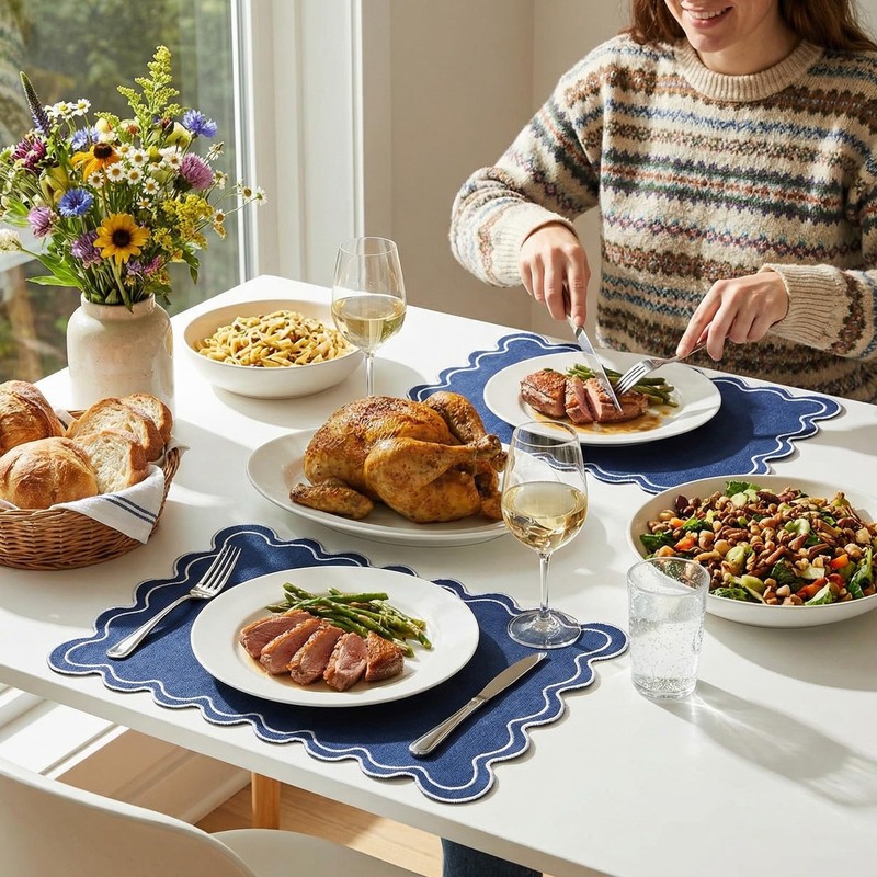 Gandeer Linen Placemats Set of 12 Scalloped Placemat 13 X19