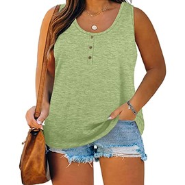 Plus Size Tank Tops for Women Summer Sleeveless Henley T-Shirts Tops Casual Button Down Tunics Shirts