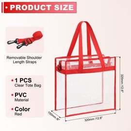 sourcing map Clear Tote Bag, 1Pcs 13" x 6" x 13", PVC Waterproof Closure Crossbody Shoulder Bag with Zipper and Adjustable Strap for Stadium Events, Ball Game, Concert, Beach (Red)
