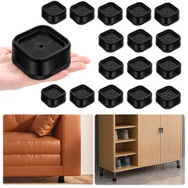 shouwuhho 16 Pack Furniture Risers Adjustable Bed Risers Heavy Duty Lifts Height 1", Square Stackable Bed Risers 1, 2 or 3 Inch for Desk Leg Table Couch Sofa Chair Bed Frame Legs Dorm, Black