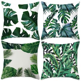 Betadistor Cushion Covers 18" x 18", Set of 4 Tropic Affair Pillow Case for Sofa Garden Bed Couch Cushions, Tropical Leaves, 504-0071