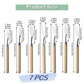 7 PCS Palette Cutter Painting, Pallet Cutter Stainless Steel Palette Cutters Set Paint Spatula Art Cutter with Wooden Handle Mixing Scraper for Acrylic Oil Painting