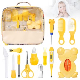 BelonLink Baby Care Set, 13-Piece Baby Care Set with Nail Care Set, for Baby Everyday Care with Baby Healthcare Kit with Thermometer, Nasal Aspirator, Pipette, Feeder, Nail Hair Care Set (Yellow)