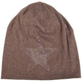 styleBREAKER Classic Unisex Beanie Hat with Star Rhinestone Appliqué, Warm 04024023, Taupe brown
