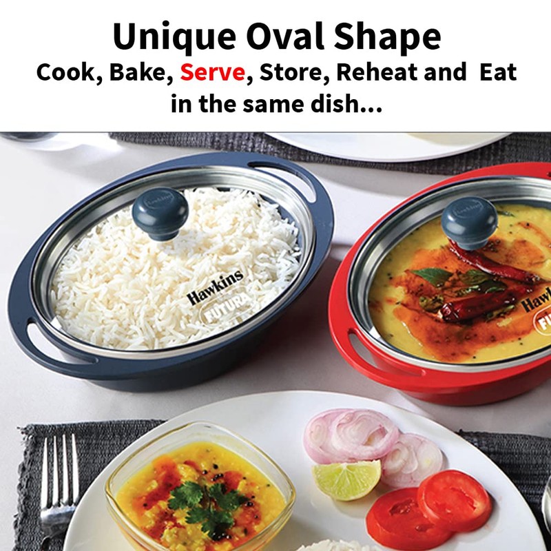 Hawkins 0.75 Litre Mini Casserole with Glass Lid, Oval Shaped