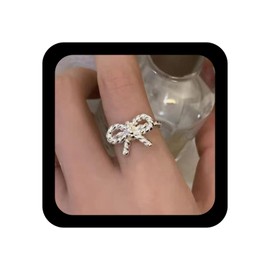 Yheakne Vintage Tiny Bow Ring Silver Bow Tie Ribbon Ring Open Twisted Rope Rings Adjustable Bowknot Finger Rings Jewelry for Women