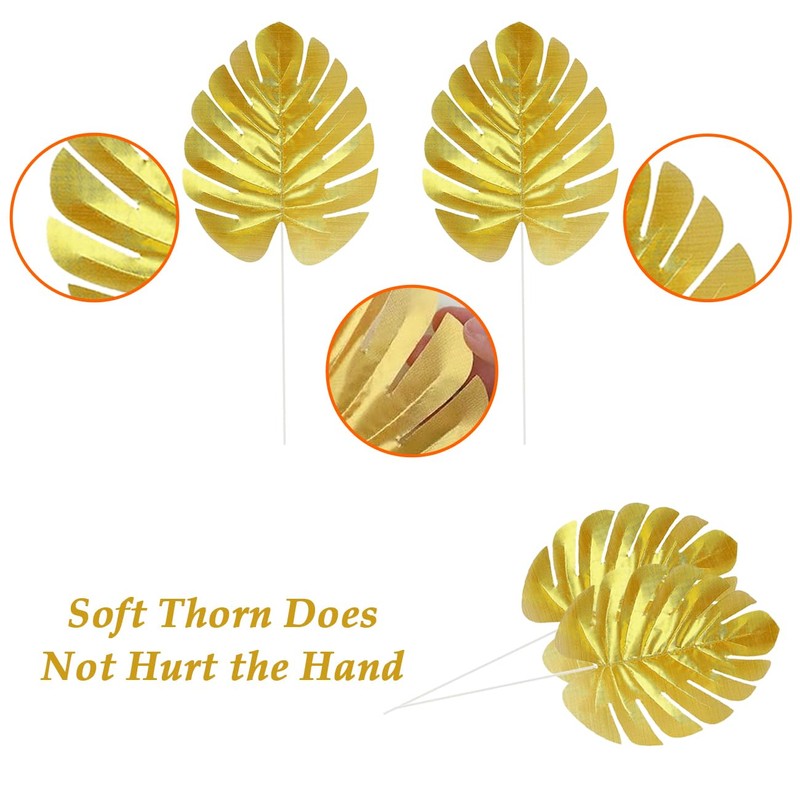 MARRTEUM 12 Pieces Artificial Palm Leaves, Golden Faux Tropical Monstera