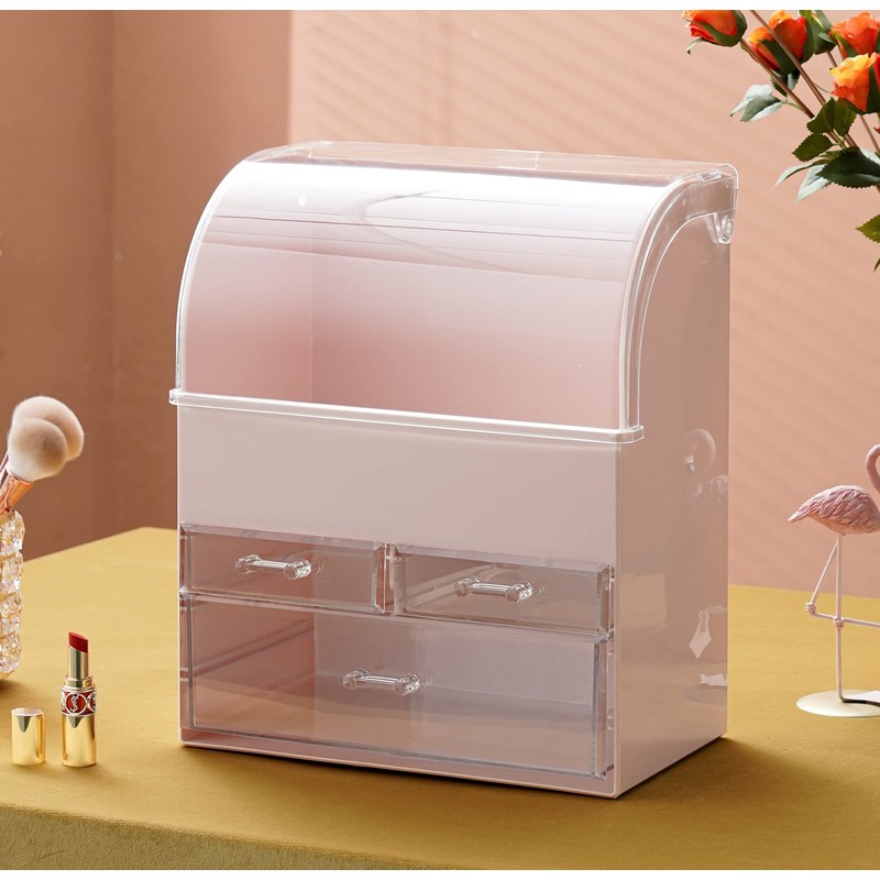 MOOCHI Pink Professional Large Cosmetic Makeup Organizer Dust Water Proof
