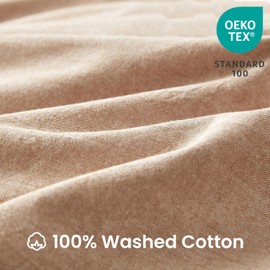 BISELINA 100% Washed Cotton Duvet Cover Set 2pcs with Bowknot Ties Strap Solid Color Linen Like Textured Durable Breathable Soft Comfy Chic Bedding (Twin, Cinnamon)