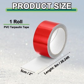 PATIKIL Awning Repair Tape 8m x 5cm Waterproof Canvas Tape High Adhesive Tear Repair Patch Kit for PVC Tarpaulin Tent Awning Fabric RV Sail Boat Cover, Red (2" x26.24ft)
