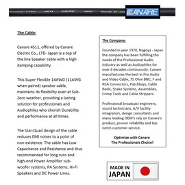 WORLDS BEST CABLES 5 Foot - Canare 4S11 – Audiophile Grade - HiFi Star-Quad Bi-Wire Single Speaker Cable for Center Channel with Eminence Gold Spade & Banana Connectors [Spade x2 – Banana x4]