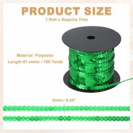 sourcing map 100 Yard Flat Sequin Strip, 6mm Paillette Sequins String Ribbon Roll Spangle Flat Sequin Strip for Crafts Embellishments Sewing Costume Accessories, Dark Green