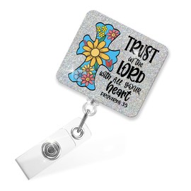 Sixrip Trust in The Lord Bible Verse Retractable Glitter Badge Reel with Alligator Clip, Funny Badge Holder Gifts for Medical Office Nursing, Religious Gifts Christian Gifts for Nurse Doctor