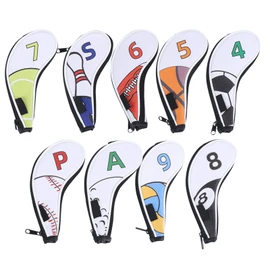 Keenso Cubierta de Hierro para Palo de Golf, 9 Piezas Etiqueta de número Cubiertas de Cabeza de Hierro de Golf Manga Cremallera Digital Patrón Deportivo Protector PU Impermeable