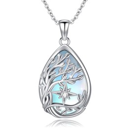 PARYFO Moonstone Tree of Life Pendant Necklace 925 Sterling Silver Eight-pointed Star/Squirrel/Necklace with Moonstone Chain Pendant Tree of Life Necklace Jewellery Gifts for Girls Women, Sterling