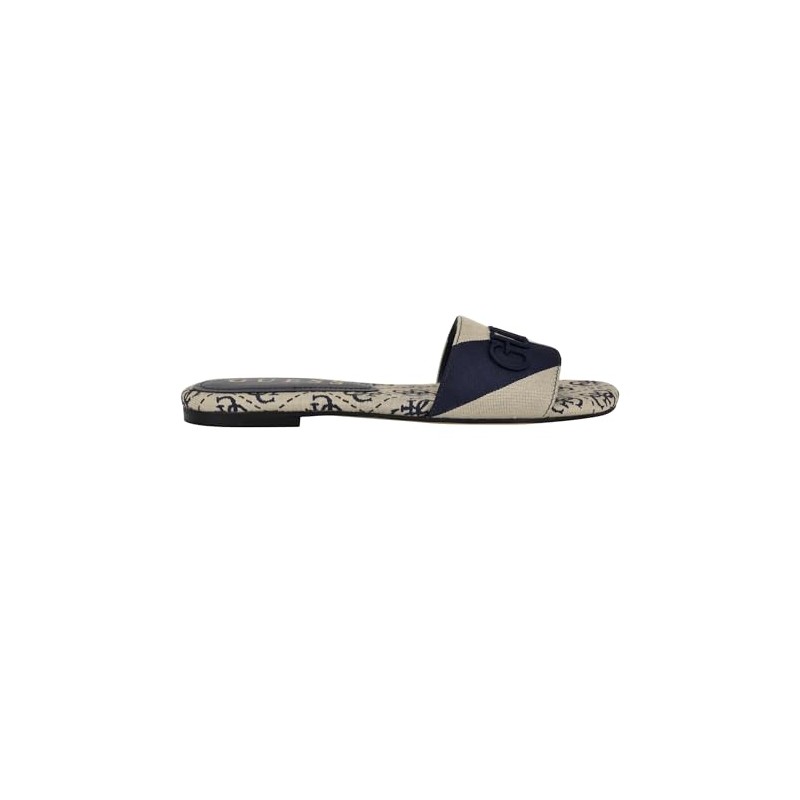 Guess Women's HARINI Flat Sandal, Dark Blue/White Stripe Multi 400,