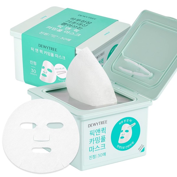 Dewytree Pick and Quick Refreshing and Calming Face Mask Sheet 30 Sheet - For Irritated and Tired Skin, Dispenser Type, Enriched with Peppermint and Herbal Ingredients for Soothing