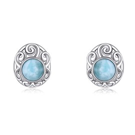 Larimar Earrings Sterling Silver Three-dimensional Nordic Filigree Floral Larimar Stud Earrings Jewellery Gifts for Women Girls