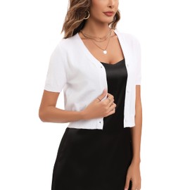 Yukiuiny Women's Elegant Knit Cardigan Cropped Short Sleeve Shrugs for Spring Summer Autumn, Coat Mini Jacket Bolero for Weddings Party-Short Sleeve-White/XL