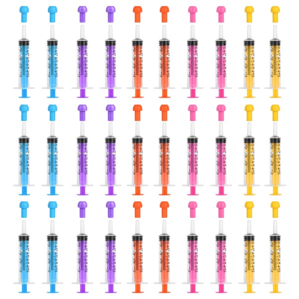 30PCS Plastic 5ml Syringe with Cap, Colourful Disposable Sterile Syringes,