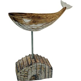 GURU SHOP Carved Wooden Whale Figurine Moby Dick 1 on Wooden Metal Stand Model 1, Brown, 24 x 20 x 7 cm, Animal Figures