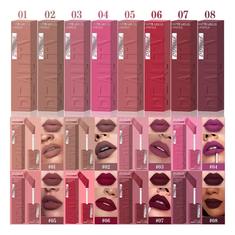 Set 8 Labiales Líquidos Mate Larga Duración Dunuf 01
