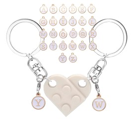 MPK Brick Matching Couple Heart Keychain for Boyfriend Girlfriend Valentines Day Stuff Him Friends Love Set Gifts (White+1 set of 26 letters)