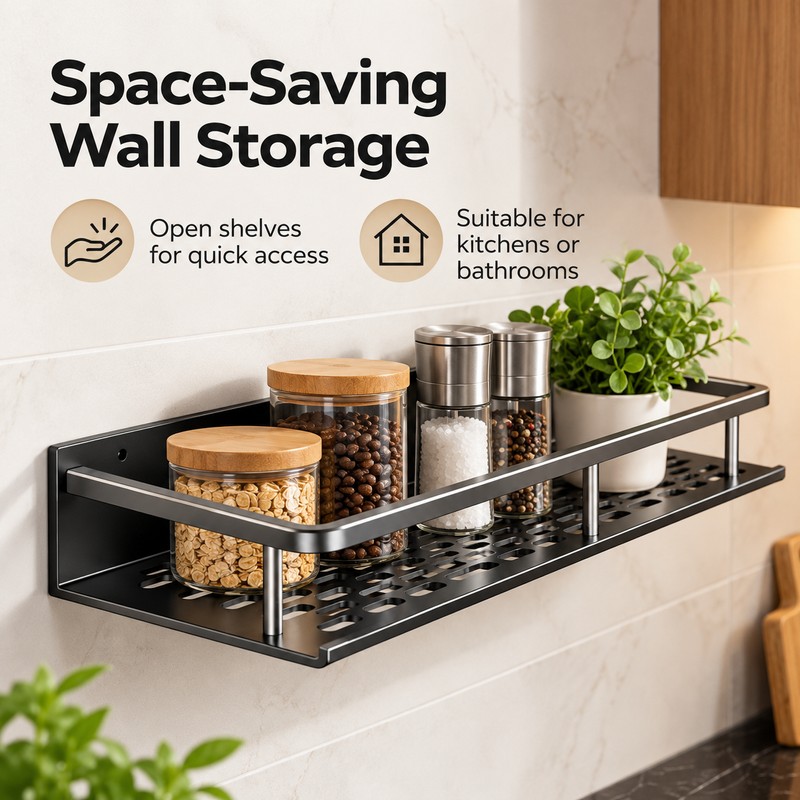 Wall Mounted Aluminum Storage Shelf for Kitchen & Bathroom –
