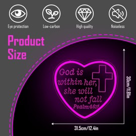 God is Within Her She Will Not Fall Neon Sign for Wall Decor Bible Verse Led Neon Sign Psalm 46:5 Christian Women Religious Inspiration Light Up Sign for Home Bedroom Decoration Gift