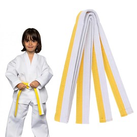 XPEX 260 cm Judo Karate Belt Martial Arts Karate Judo Cotton Taekwondo Belts Professional Karate Aikido Belt for Children Adults Martial Arts Belt, White + yellow, L