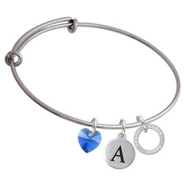 Delight Jewelry Silvertone Coach Eternity Ring - Crystal Heart and Pebble Initial Custom Charm Bangle Bracelet