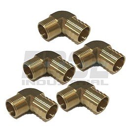 EDGE INDUSTRIAL 1" Hose ID to 3/4" Male NPT MNPT 90 Degree Brass Elbow Fitting Fuel/AIR/Water/Oil/Gas/WOG (Qty 05)