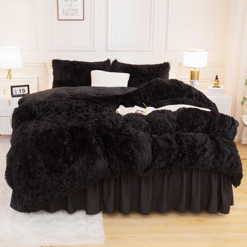 Andency Andency Fluffy Black Comforter Set King Size, 3 Pieces
