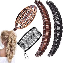 Wimode 4PCS Banana Hair Clip Vintage Clincher Comb Thick Curly Hair Accessories Tools Fish Shape Ponytail Holer Claw Grip Clamp Clip Claw Set for Women