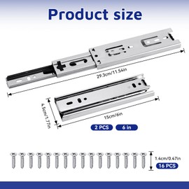 Prmape Pack of 2 Silver Drawer Runners, 150 mm Drawers, 3 Folds, Telescopic Drawer Drawer, Drawer Hinges, Full Extension, 285 mm, Heavy Load Capacity of 45 kg