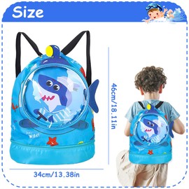 Swimming Backpack Kids Waterproof Drawstring Beach Bag Cartoon Animals Adjustable Shoulder Straps for Girls with Shoe Holder
