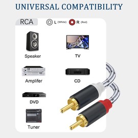 JOLGOO RCA to RCA Audio Cable - 1 Male to 1 Male Stereo Audio Cable Converter (2-Pack) for Subwoofer, Home Theater, High-Fidelity Audio - Double Shielding (3.3ft)