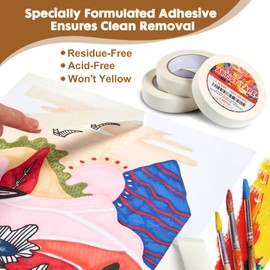 Limsougle White Artist Tape, Art Masking Tape, Medium Tack Acid-Free Artists Tape, Pack of 4 Rolls, 1 Inch x 165 Feet, for Watercolor Painting, Canvas, Crayon Drawing and Other Drafting Art.