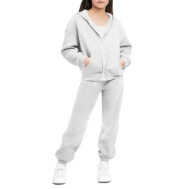 Stelle Girls Athletic Sweatsuit 2 Pieces Sweatshirts and Pant Long Sleeve Zip Up with Pockets Outfits Set Light Heather Grey L