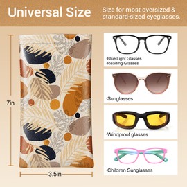 Swooflia Eyeglass Glasses Sunglass Case Bag, Soft Leather Reading Glass Sunglasses Eyeglasses Pouch for Women Men Kids Brown Tropical Leaves Travel Slim Extra Large Sleeve Cases