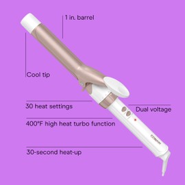 Conair Double Ceramic 1-Inch Curling Iron, 1-inch barrel produces classic curls – for use on short, medium, and long hair